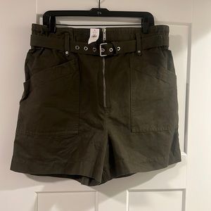 Olive Green Women's Belted Shorts